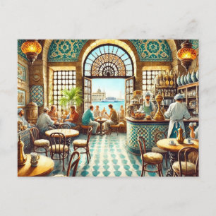 Cartão Postal Café em Alexandria Egypt Watercolor Painting