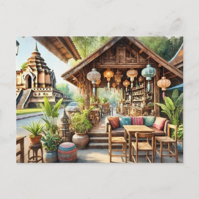 Cartão Postal Café em Chiang Mai Wat Chedi Luang (Frente)