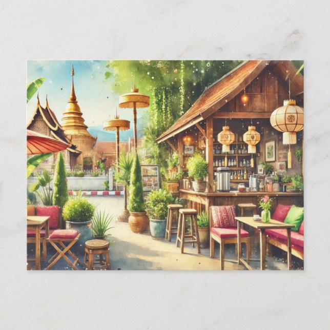 Cartão Postal Café em Chiang Mai Wat Phra Singh (Frente)