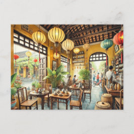 Cartão Postal Café em Hoi An Vietnam Watercolor Painting