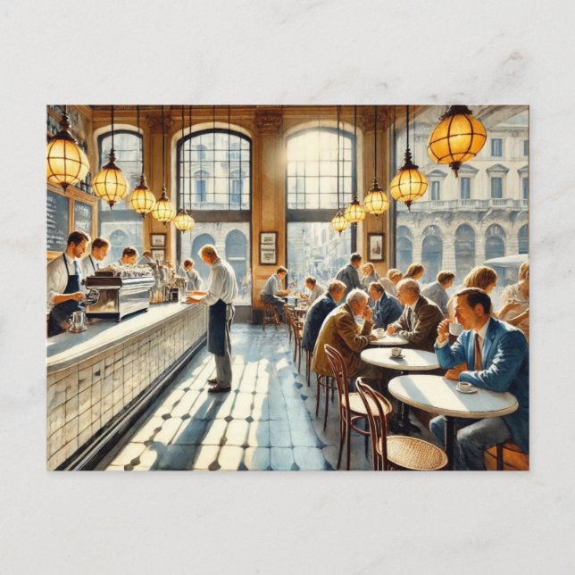 Cartão Postal Café em Milão Watercolor Painting Mug (Frente)