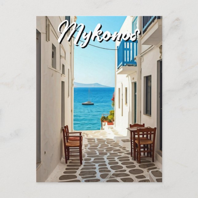 Cartão Postal Café em Mykonos Grécia Cíclades Viagem (Frente)