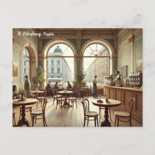 Cartão Postal Café em Rua Petersburgo na Rússia