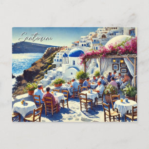 Cartão Postal Café em Santorini