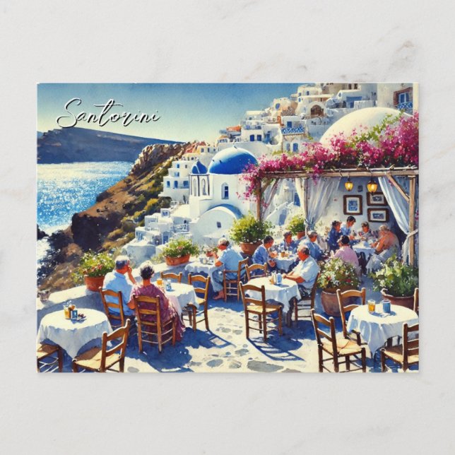 Cartão Postal Café em Santorini (Frente)