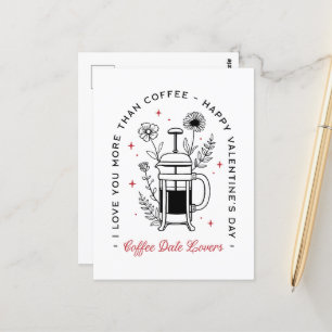 Cartão Postal Café feliz dia dos namorados engraçado floral retr