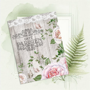 Cartão Postal Café Francês Parisiense Tabuleiro de Madeira Flora