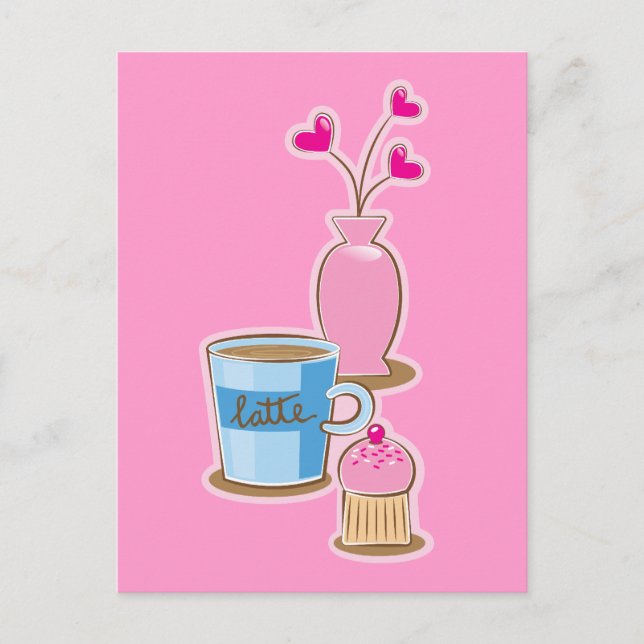 Cartão Postal Café giro com corações de flores lattas (Frente)