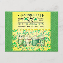 Cartão Postal Café Irlandês Shamrock Verde do Dia de São Patríci