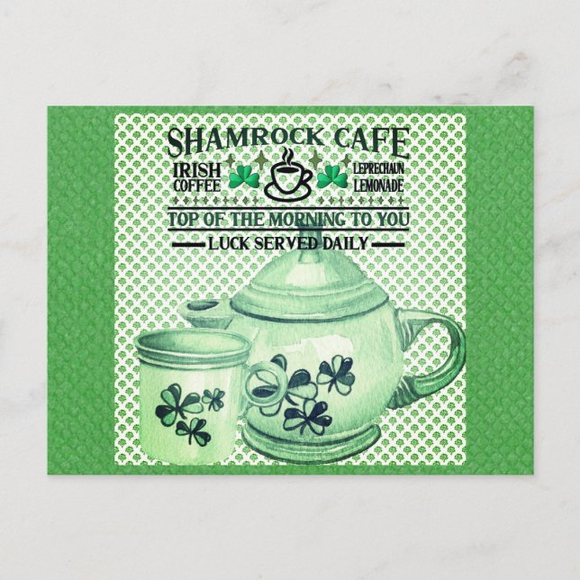 Cartão Postal Café Irlandês Shamrock Verde do Dia de São Patríci (Frente)