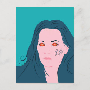 Cartão Postal Café Lover Girl Blue Hair Café Tatuagem