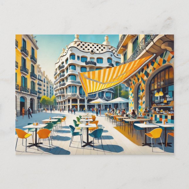 Cartão Postal Café na Espanha de Barcelona (Frente)