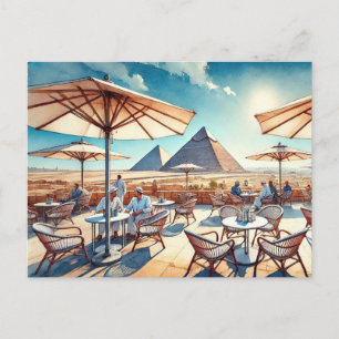 Cartão Postal Café no Cairo Egito Pirâmides de Giza