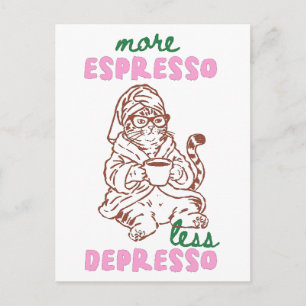 Cartão Postal Café Retro do Gato Mais Espresso Menos Depressão