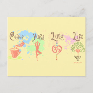 Cartão Postal Café Yoga Amor Vida Tinta respingada