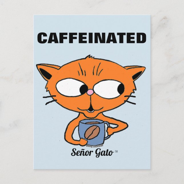 Cartão Postal "CAFEINADO" Señor Gato com Caneca de Café (Frente)