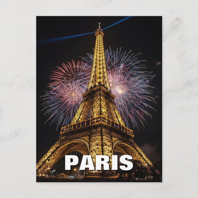Cartão Postal Cafés Torre Eiffel Paris Fogos de Ar (Frente)