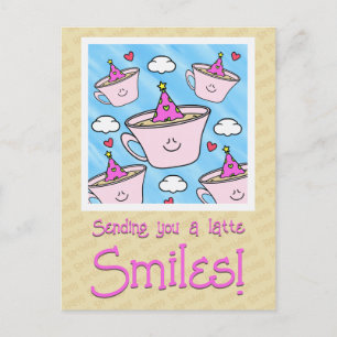 Cartão Postal Cafézinho Fofo Sorrisos Amante de Café Feliz Anive