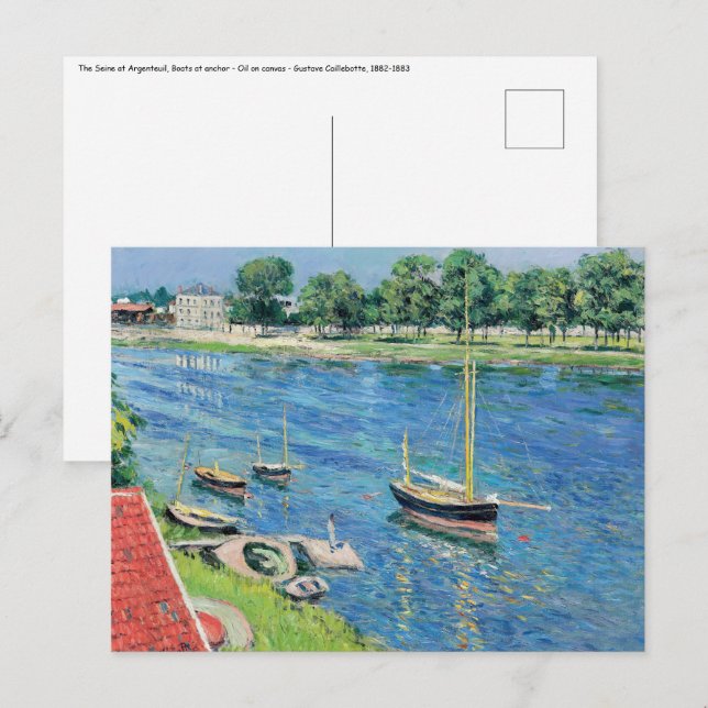 Cartão Postal Caillebotte - Sena na Argentina, Barcos ancorados (Frente/Verso)