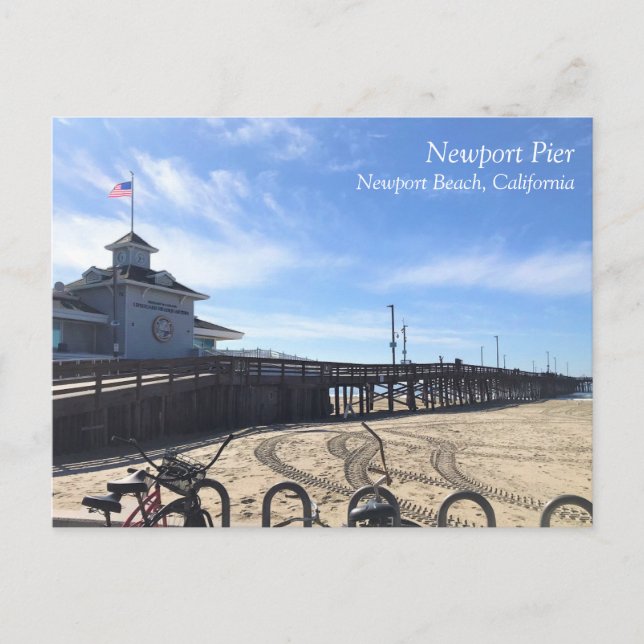 Cartão Postal Cais de Newport, Praia de Newport, Califórnia (Frente)