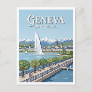 Cartão Postal Cais Gustave-Ador Genebra Suíça