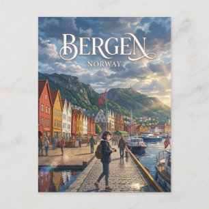 Cartão Postal Cais Hanseático Bryggen Noruega