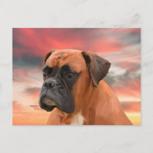 Cartão Postal Caixa de Cão Boxer Adorável Arte de Pintura a Óleo
