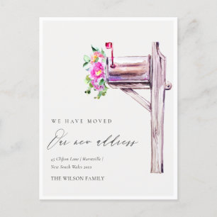 Cartão Postal Caixa de Correio Floral Rosa Elegante que Mudámos