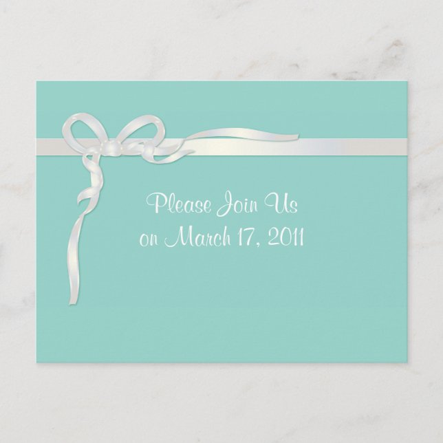 Cartão Postal Caixa de Joias Azul de Robin com Fita Branca (Frente)