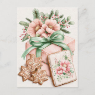 Cartão Postal Caixa de Presente de Natal em Pastel Festivo e Ele