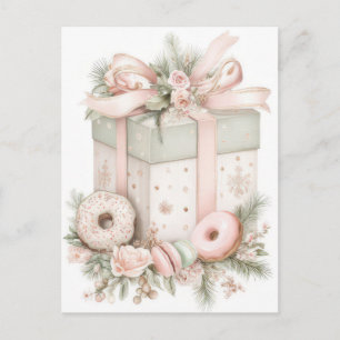Cartão Postal Caixa de Presente de Natal Pastel Festiva e Elegan