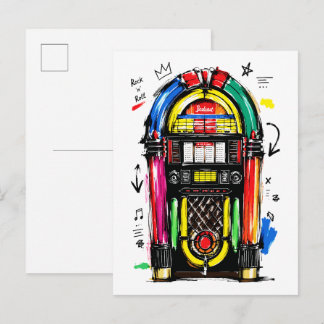 Cartão Postal Caixa de Som de Rock N Roll Arte Colorida e Retrô