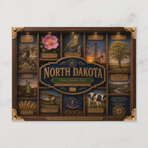 Cartão Postal Caixa de Sombra de Dakota do Norte 3D Figura Estad
