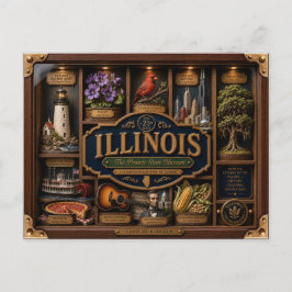 Cartão Postal Caixa de Sombra de Illinois 3D Figura Estado