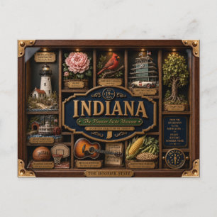 Cartão Postal Caixa de Sombra de Indiana 3D Figura Estado