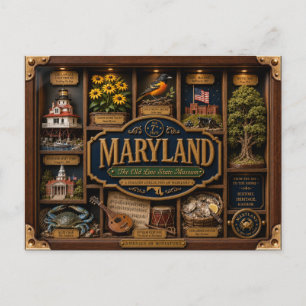 Cartão Postal Caixa de Sombra de Maryland 3D Figura Estado