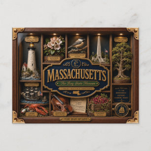 Cartão Postal Caixa de Sombra de Massachusetts Figura 3D do Esta