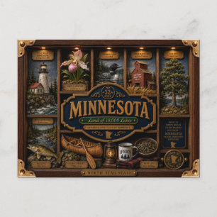Cartão Postal Caixa de Sombra de Minnesota 3D Figura Estado