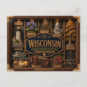 Cartão Postal Caixa de Sombra de Wisconsin 3D Figura Estado