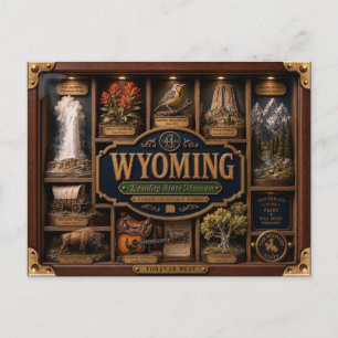 Cartão Postal Caixa de Sombra de Wyoming 3D Figura Estado