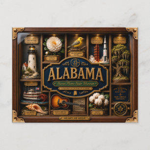 Cartão Postal Caixa de Sombra do Alabama 3D Figura Estado