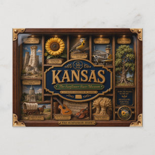 Cartão Postal Caixa de Sombra do Kansas 3D Figura Estado