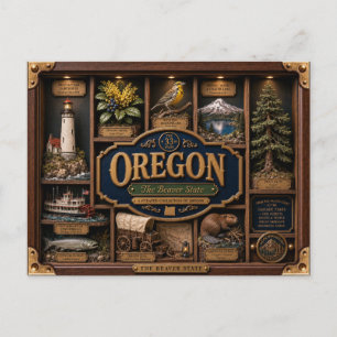 Cartão Postal Caixa de Sombra do Oregon Figura 3D Estado