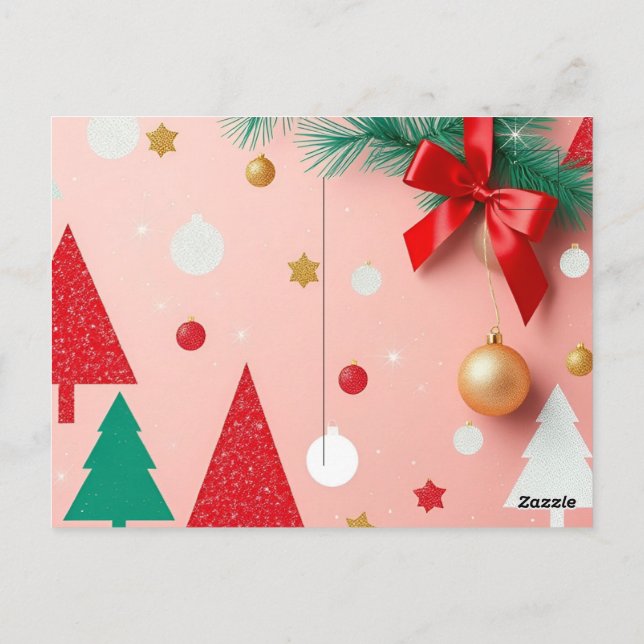 Cartão Postal caixas de favoritos de natal rosa simples (Verso)