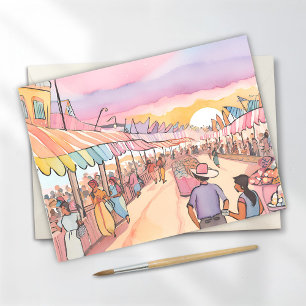 Cartão Postal Calçada Pastel   Pier Oceânico em Aquarela