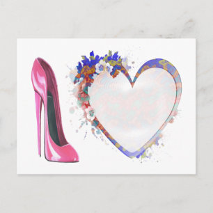 Cartão Postal Calçado Estiletto Rosa e Presentes Cardíacos