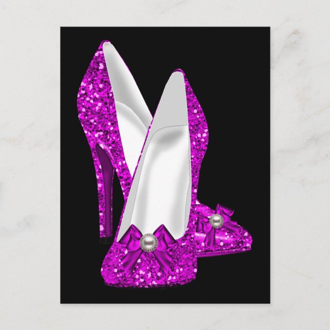 Cartão Postal Calçados de alto salto Stileto Glitter Rosa (Frente)