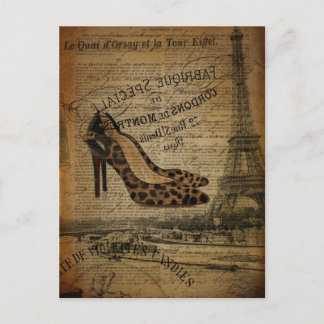 Cartão Postal Calçados femininos do vintage da torre Eiffel de