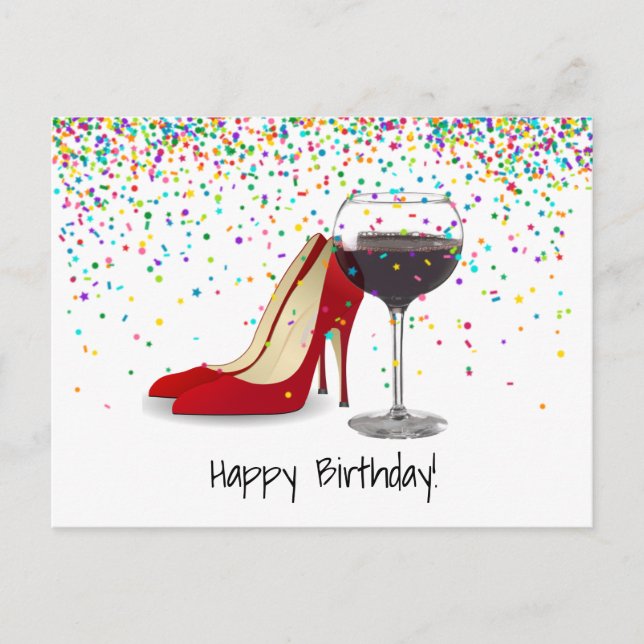 Cartão Postal Calçados Vermelhos E Vinho Vermelho (Frente)