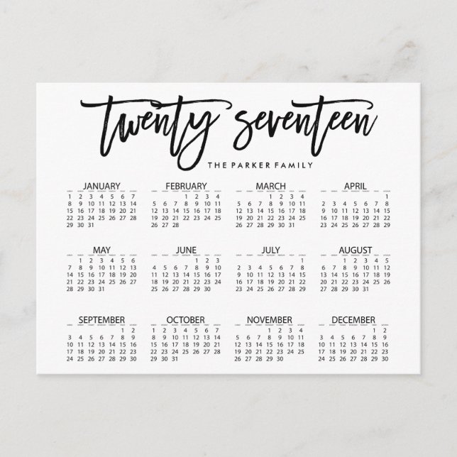 Cartão Postal Calendário 2017 | Tipografia moderna (Frente)